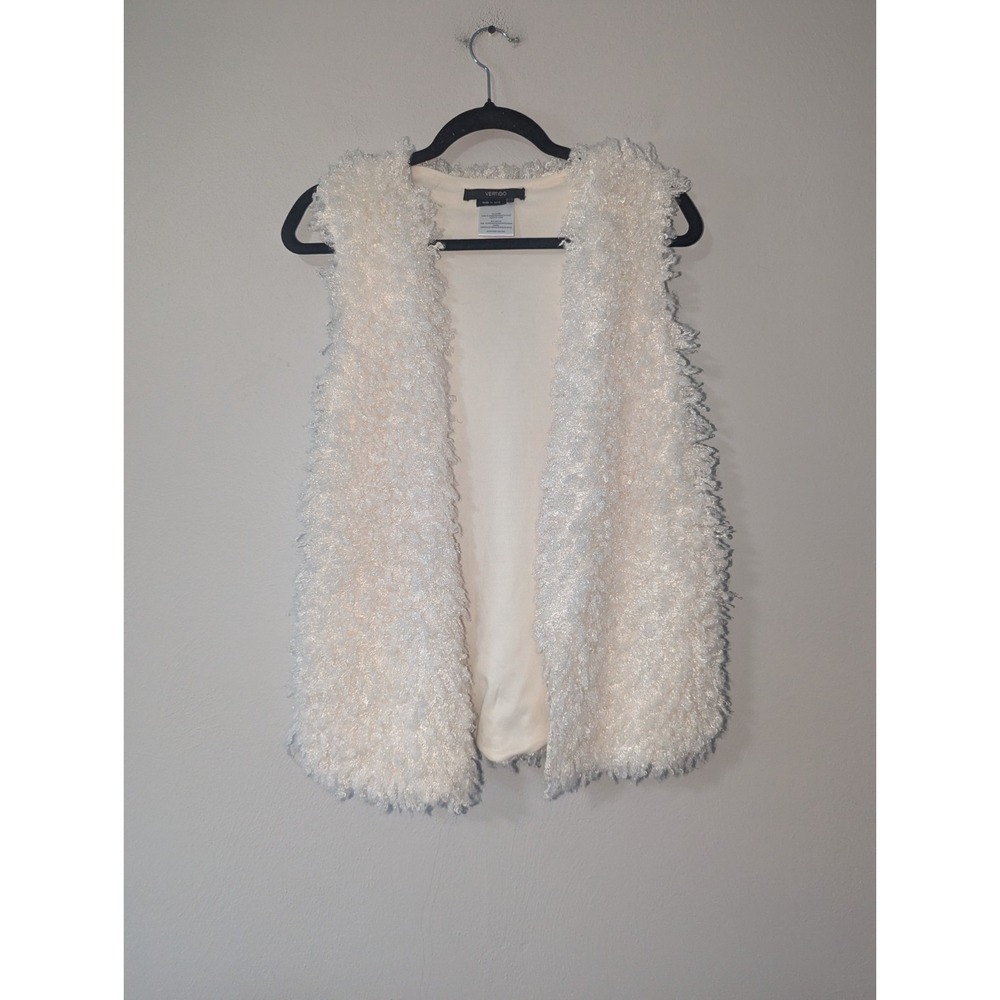 XS Vertigo Cream Fuzzy Open Front Vest